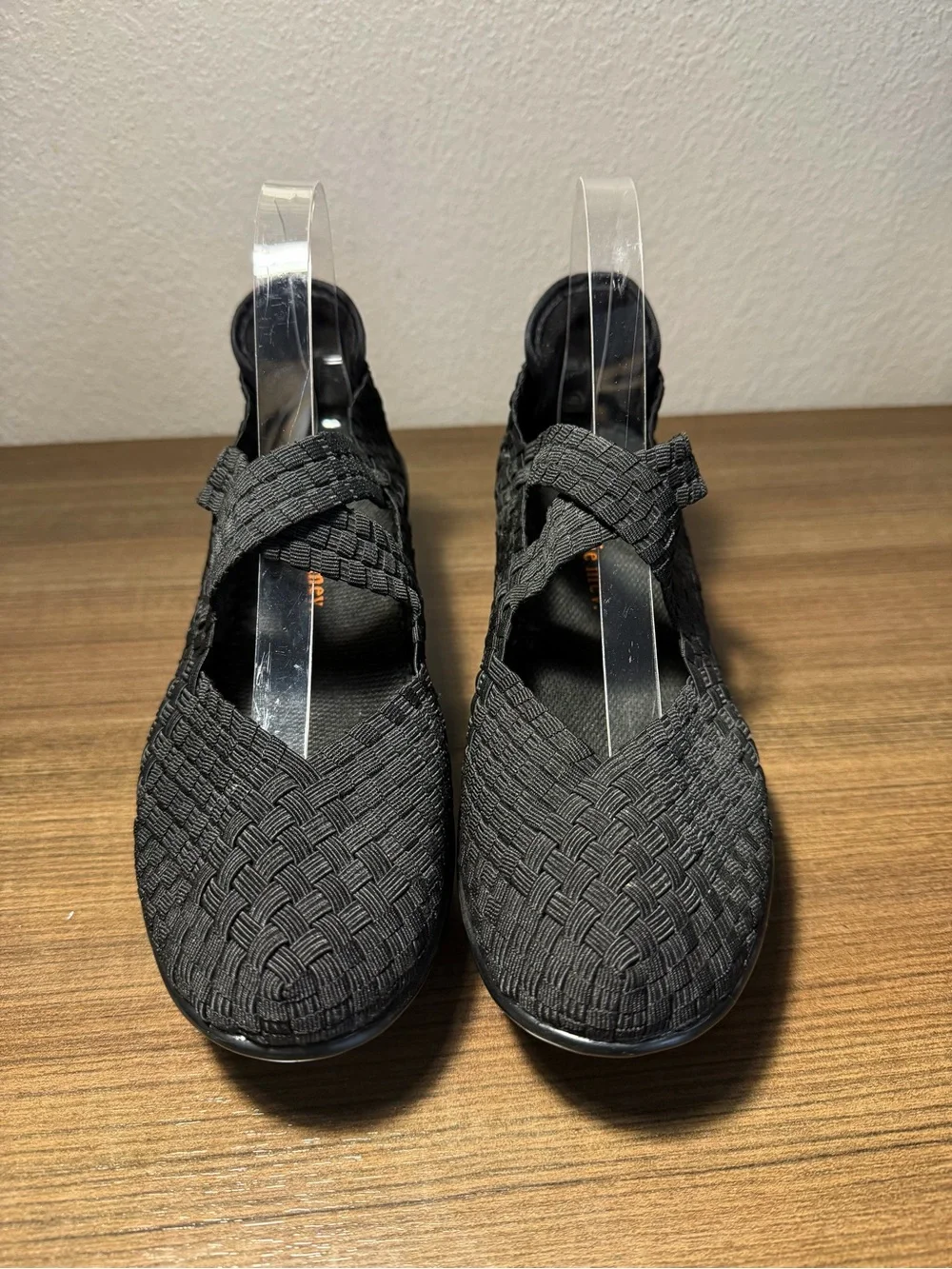 Bernie Mev. Maryjane Wedge Shoes 9 Black Woven Chunky Platform Comfort Clog